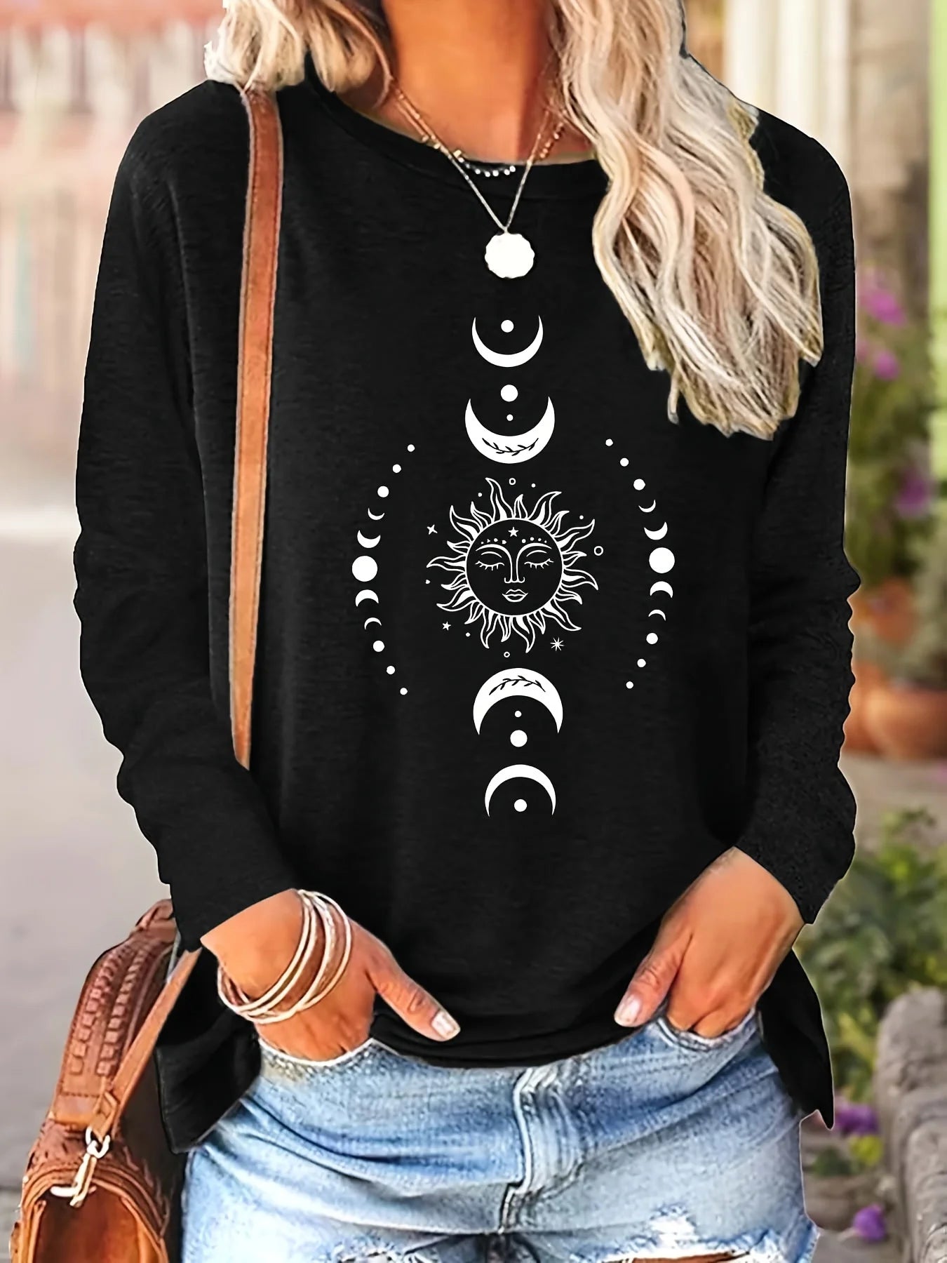 Pink Love Letter Lip Print T shirt Long Sleeve Crew Women's autumn winter long sleeved black T-shirt loose comfortable