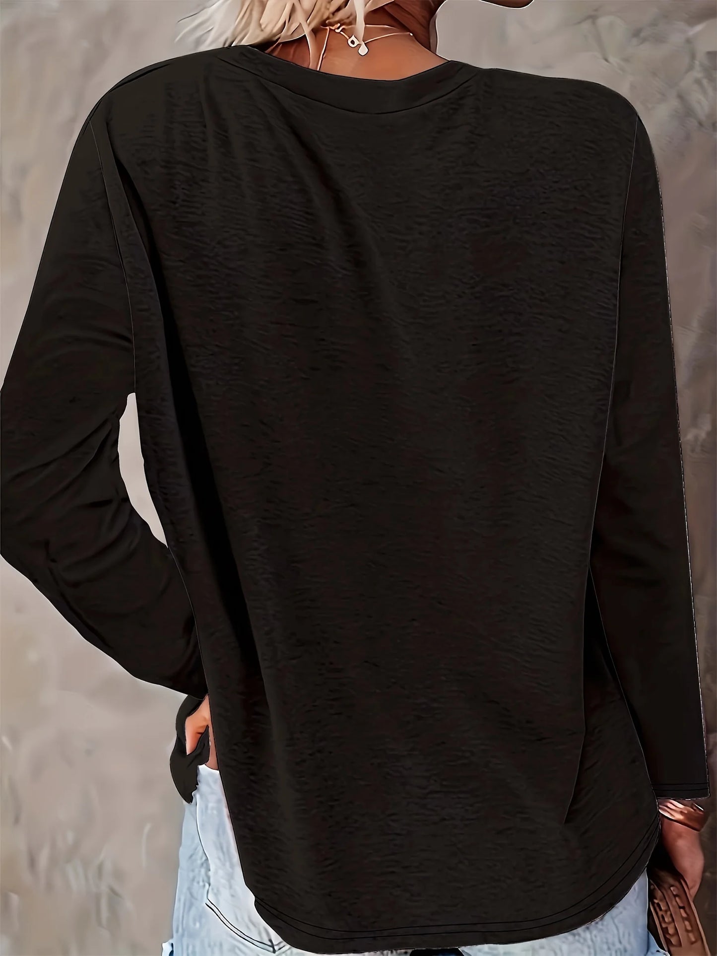 Pink Love Letter Lip Print T shirt Long Sleeve Crew Women's autumn winter long sleeved black T-shirt loose comfortable