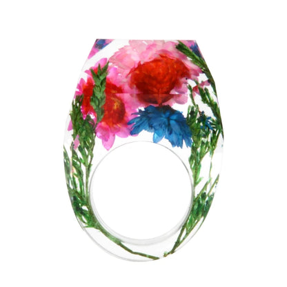 New Transparent Forest Handmade Dried Flower Resin Ring Colorful Ink Pattern Scenery for Women Fashion Jewelry Ring