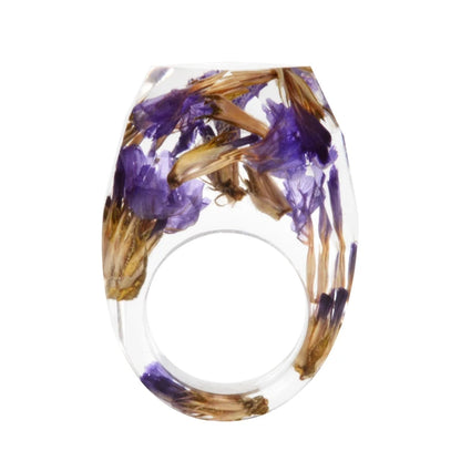 New Transparent Forest Handmade Dried Flower Resin Ring Colorful Ink Pattern Scenery for Women Fashion Jewelry Ring