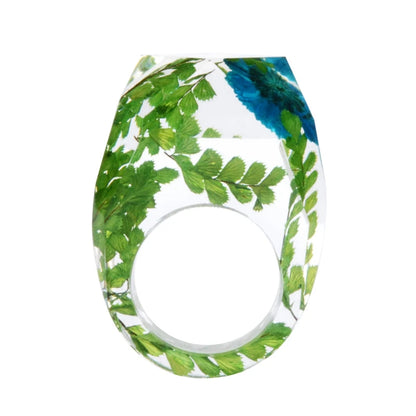 New Transparent Forest Handmade Dried Flower Resin Ring Colorful Ink Pattern Scenery for Women Fashion Jewelry Ring