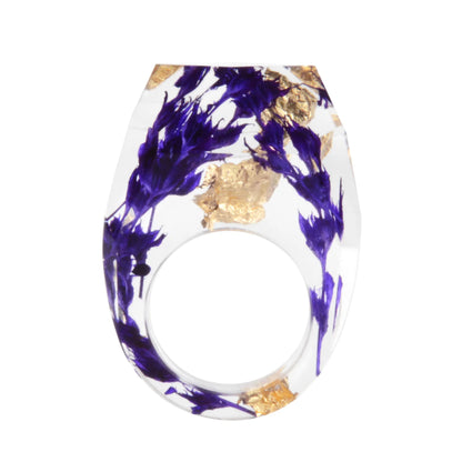 New Transparent Forest Handmade Dried Flower Resin Ring Colorful Ink Pattern Scenery for Women Fashion Jewelry Ring