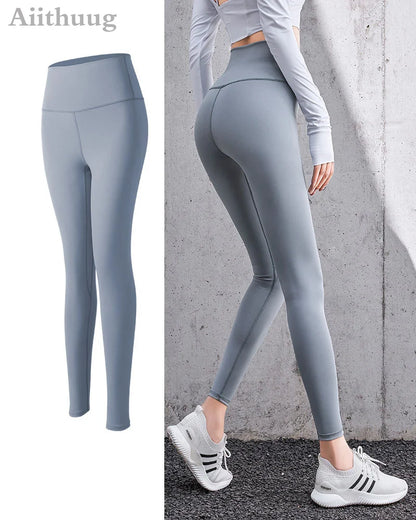 Aiithuug Yoga Leggings Women Gym Workout Legging Fitness Sports Pants Seamless Cream Feeling Stretchy Legging Middle Waist