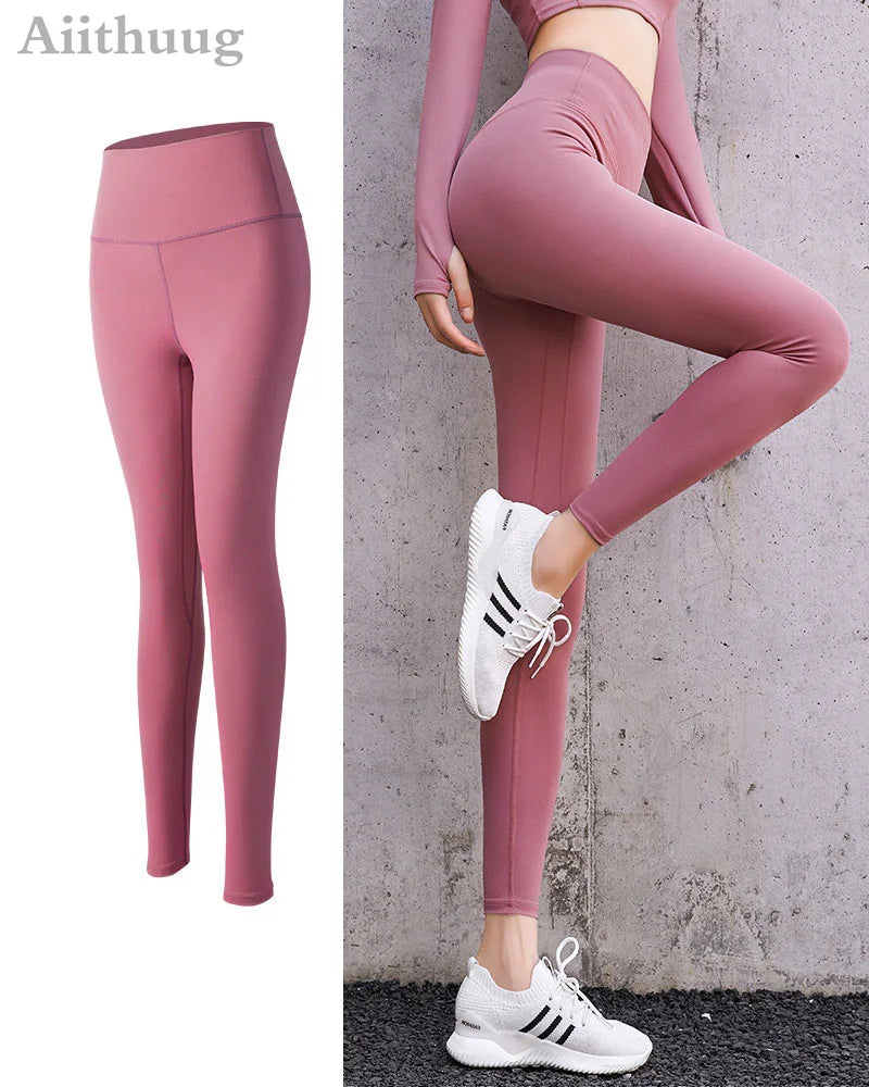 Aiithuug Yoga Leggings Women Gym Workout Legging Fitness Sports Pants Seamless Cream Feeling Stretchy Legging Middle Waist