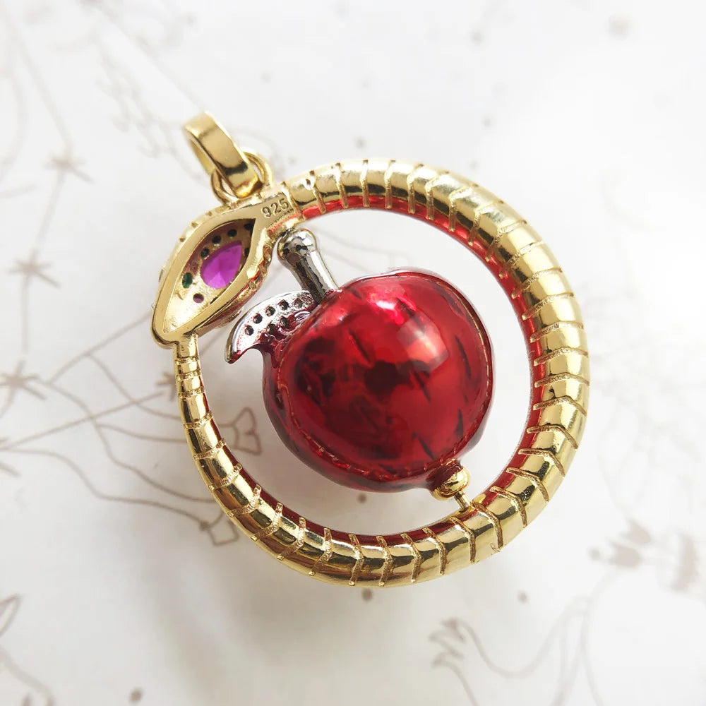 Rotating Red Apple With Golden Snake Pendant