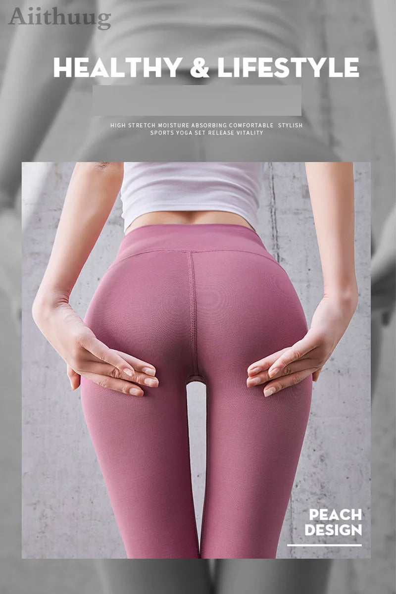 Aiithuug Yoga Leggings Women Gym Workout Legging Fitness Sports Pants Seamless Cream Feeling Stretchy Legging Middle Waist