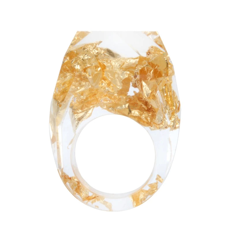 New Transparent Forest Handmade Dried Flower Resin Ring Colorful Ink Pattern Scenery for Women Fashion Jewelry Ring