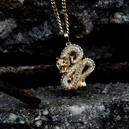 Golden Ember Zircon Dragon Pendant