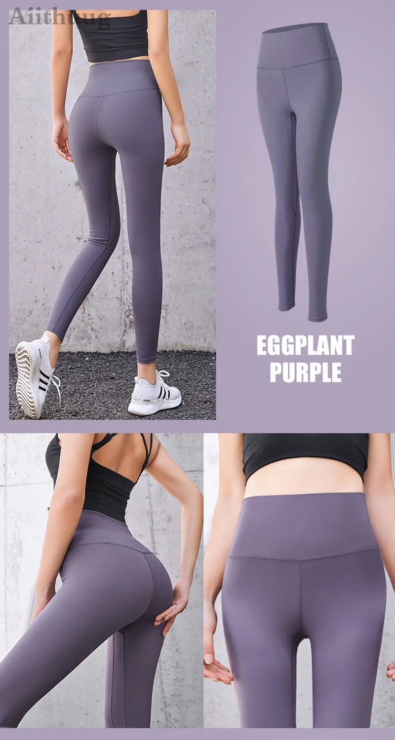 Aiithuug Yoga Leggings Women Gym Workout Legging Fitness Sports Pants Seamless Cream Feeling Stretchy Legging Middle Waist