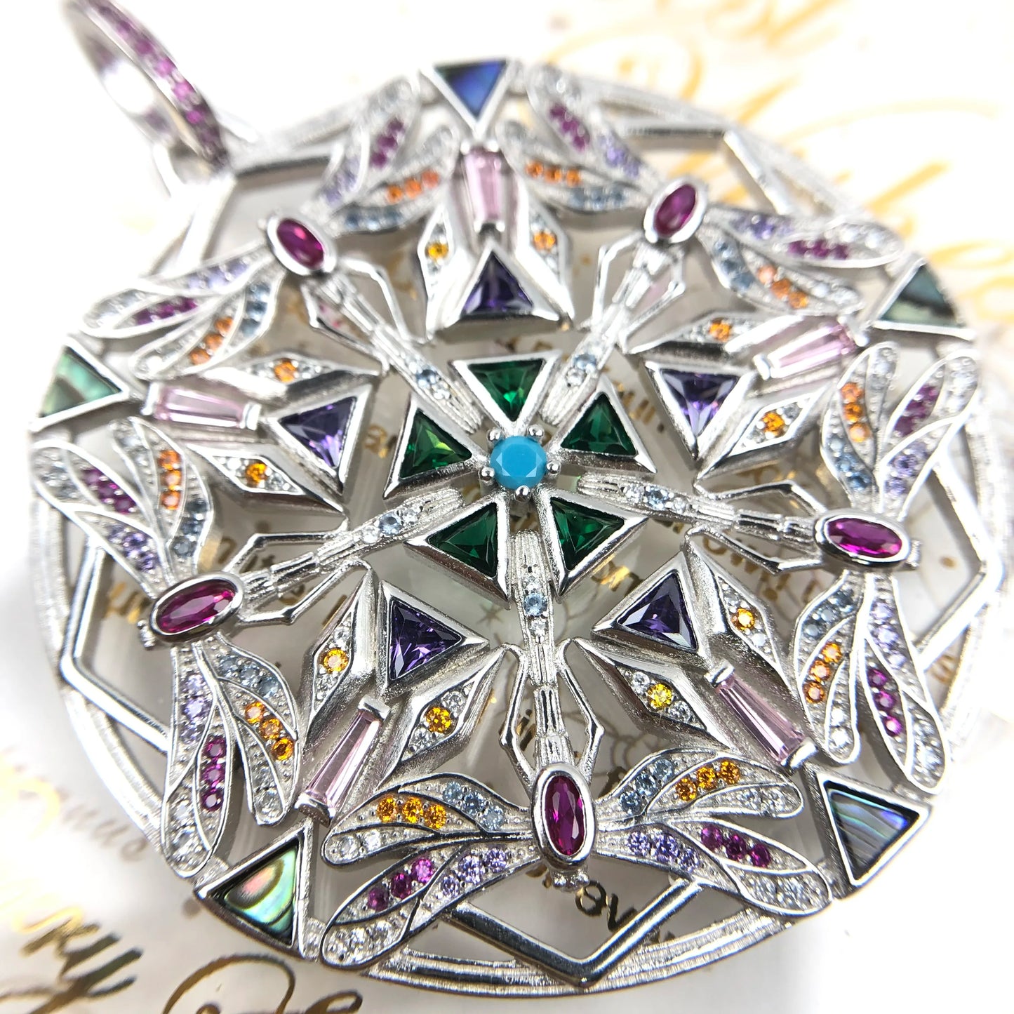 Kaleidoscope Dragonfly Amulet Pendant 925 Sterling Silver