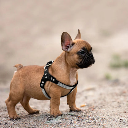 Rhinestone French Bulldog Harness Bling Suede Leather Puppy Dogs Harness Crystal Cat Small Dog Vest S M L  for Chihuahua Poodle