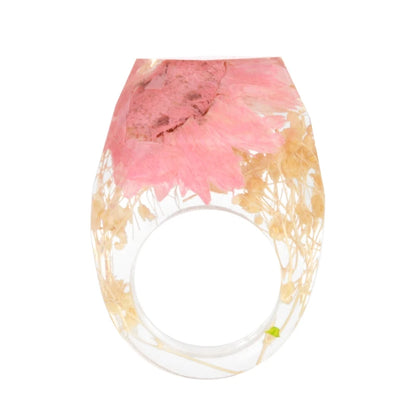 New Transparent Forest Handmade Dried Flower Resin Ring Colorful Ink Pattern Scenery for Women Fashion Jewelry Ring