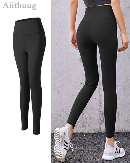 Aiithuug Yoga Leggings Women Gym Workout Legging Fitness Sports Pants Seamless Cream Feeling Stretchy Legging Middle Waist