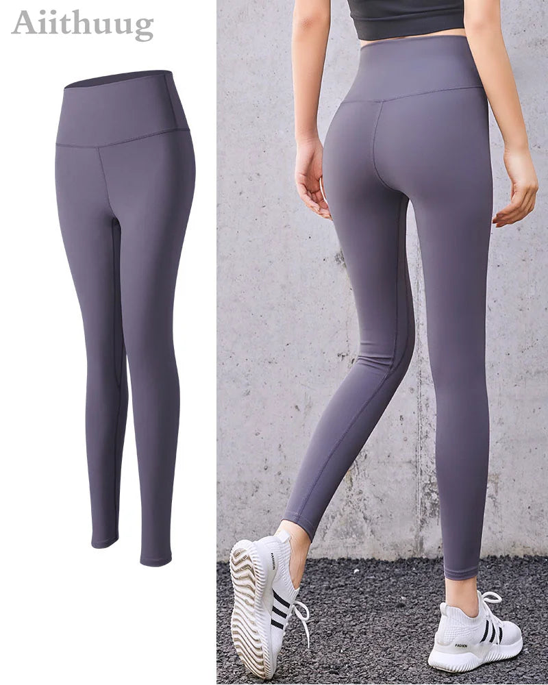 Aiithuug Yoga Leggings Women Gym Workout Legging Fitness Sports Pants Seamless Cream Feeling Stretchy Legging Middle Waist