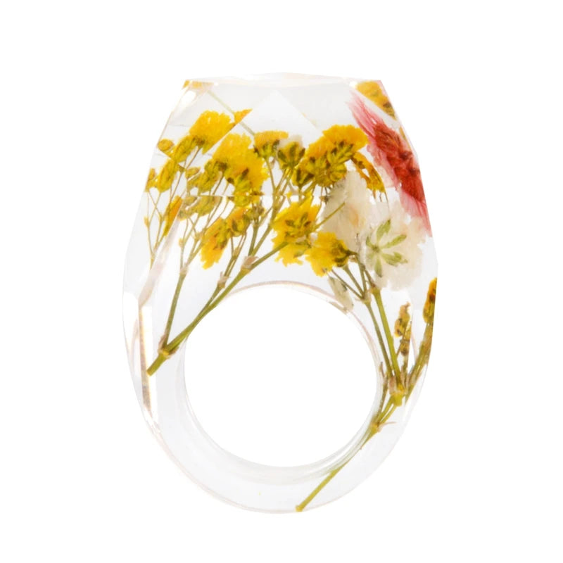 New Transparent Forest Handmade Dried Flower Resin Ring Colorful Ink Pattern Scenery for Women Fashion Jewelry Ring