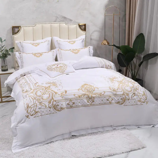 Golden Regal Elegance Embroidered Bedding Set