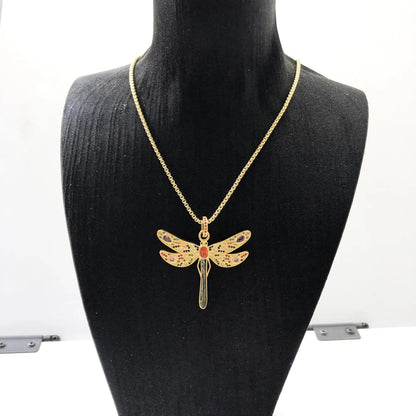 Golden Dragonfly 925 Sterling Silver Necklace