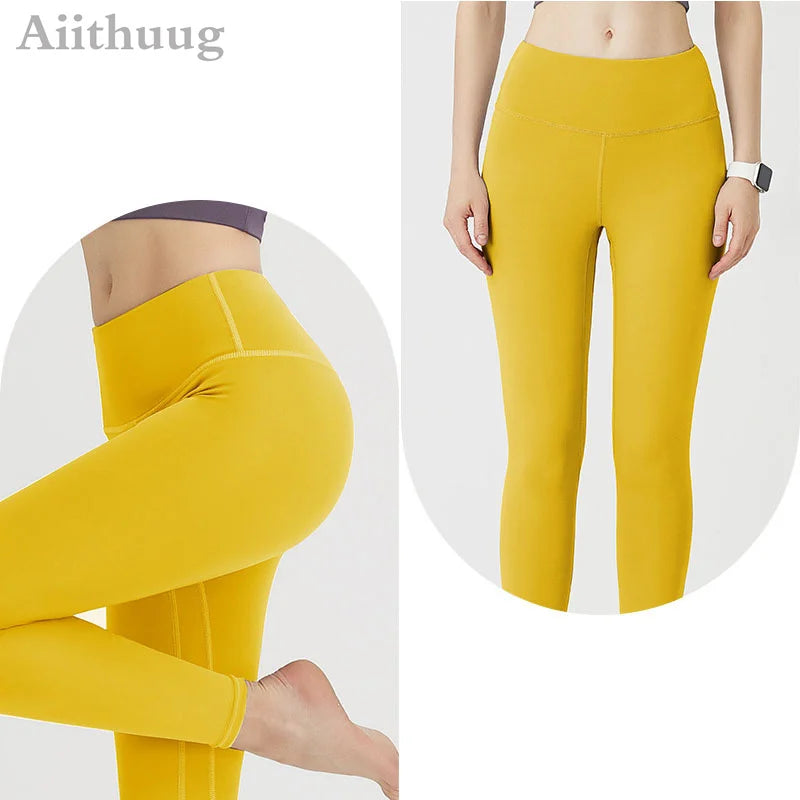 Aiithuug Yoga Leggings Women Gym Workout Legging Fitness Sports Pants Seamless Cream Feeling Stretchy Legging Middle Waist