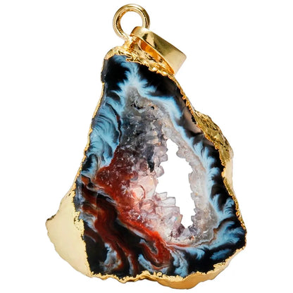 Natural Agate Quartz Geode Druzy Pendant For Jewelery Making, Irregular Raw Agate Stone Pendants For Men Women Jewelry