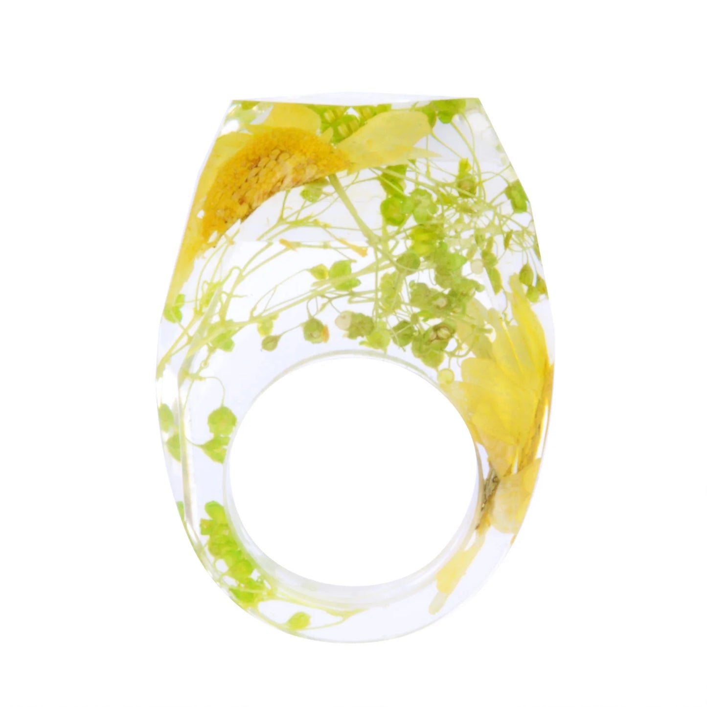 New Transparent Forest Handmade Dried Flower Resin Ring Colorful Ink Pattern Scenery for Women Fashion Jewelry Ring