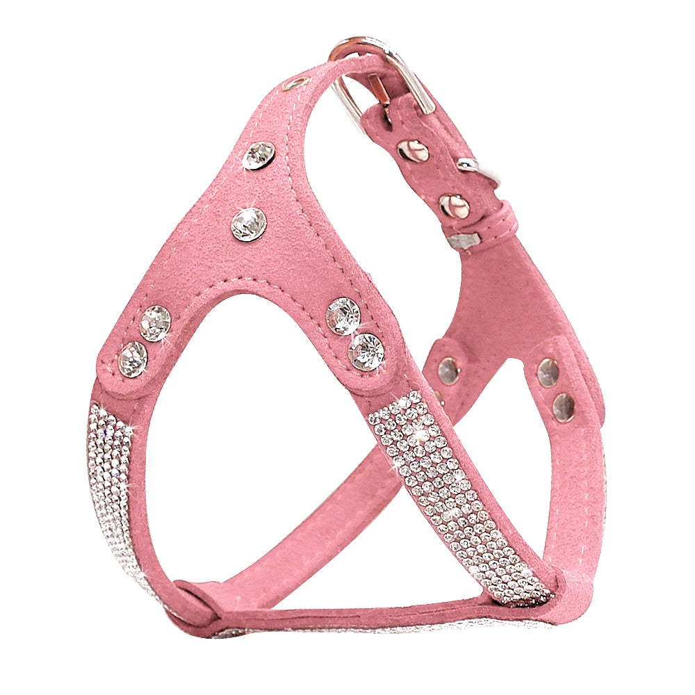 Rhinestone French Bulldog Harness Bling Suede Leather Puppy Dogs Harness Crystal Cat Small Dog Vest S M L  for Chihuahua Poodle