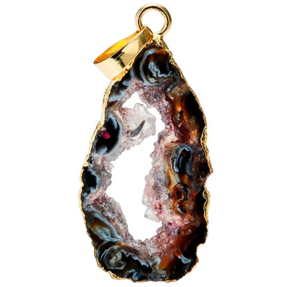 Natural Agate Quartz Geode Druzy Pendant For Jewelery Making, Irregular Raw Agate Stone Pendants For Men Women Jewelry