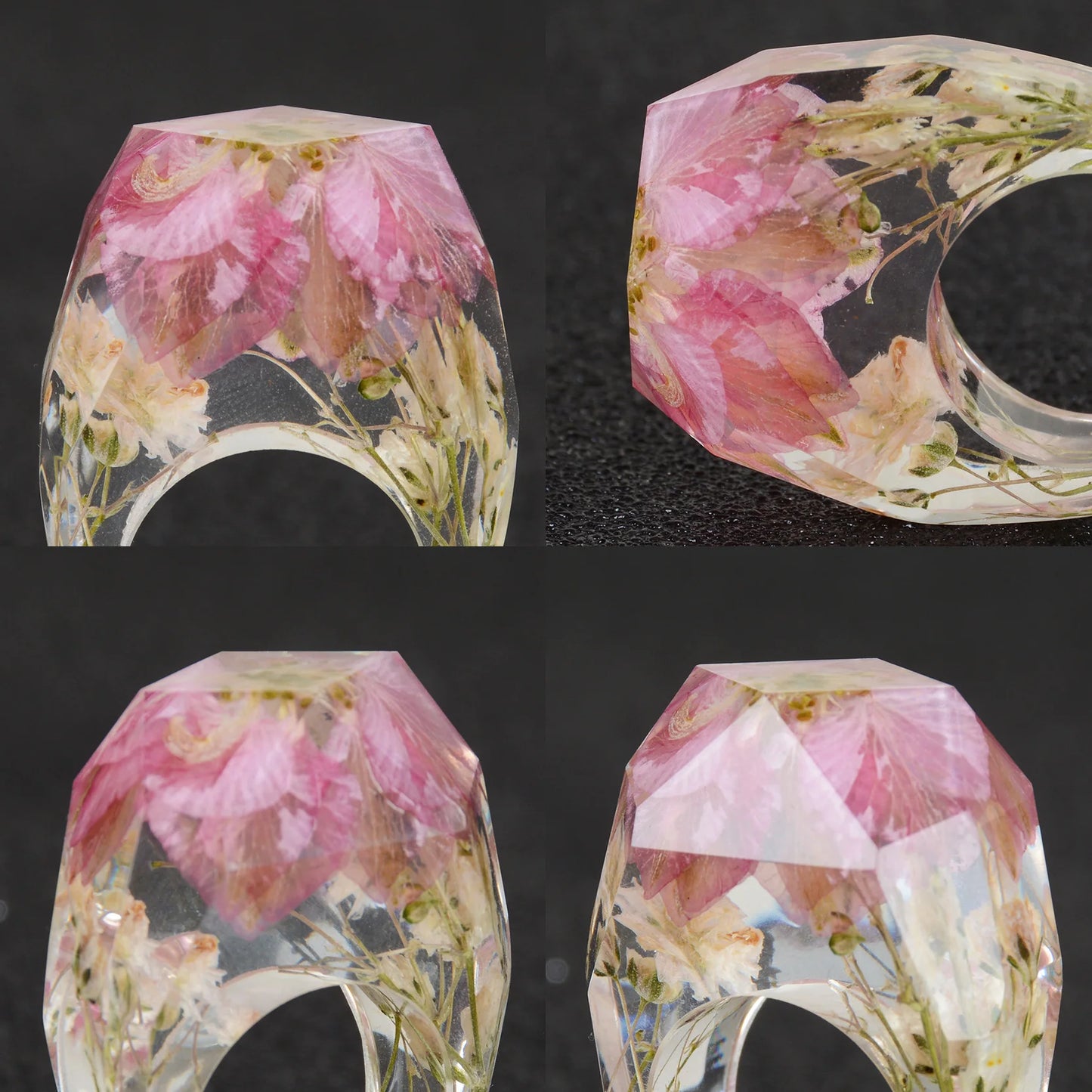 New Transparent Forest Handmade Dried Flower Resin Ring Colorful Ink Pattern Scenery for Women Fashion Jewelry Ring