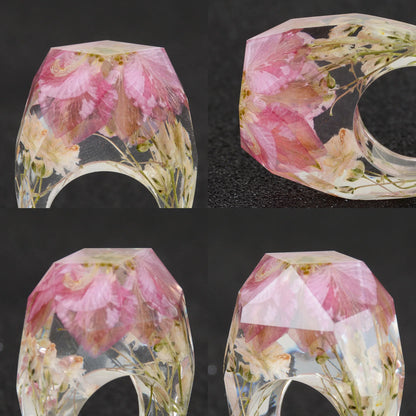 New Transparent Forest Handmade Dried Flower Resin Ring Colorful Ink Pattern Scenery for Women Fashion Jewelry Ring