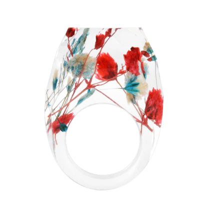 New Transparent Forest Handmade Dried Flower Resin Ring Colorful Ink Pattern Scenery for Women Fashion Jewelry Ring