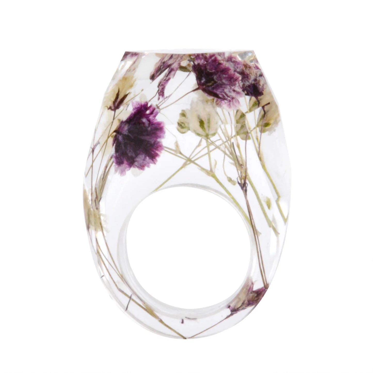 New Transparent Forest Handmade Dried Flower Resin Ring Colorful Ink Pattern Scenery for Women Fashion Jewelry Ring