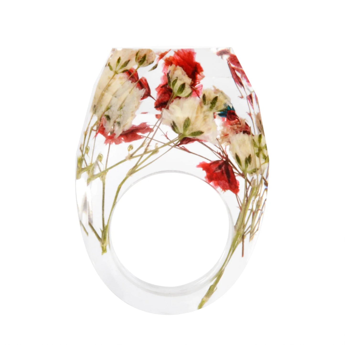 New Transparent Forest Handmade Dried Flower Resin Ring Colorful Ink Pattern Scenery for Women Fashion Jewelry Ring