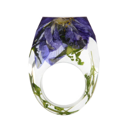 New Transparent Forest Handmade Dried Flower Resin Ring Colorful Ink Pattern Scenery for Women Fashion Jewelry Ring