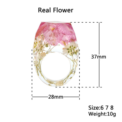 New Transparent Forest Handmade Dried Flower Resin Ring Colorful Ink Pattern Scenery for Women Fashion Jewelry Ring