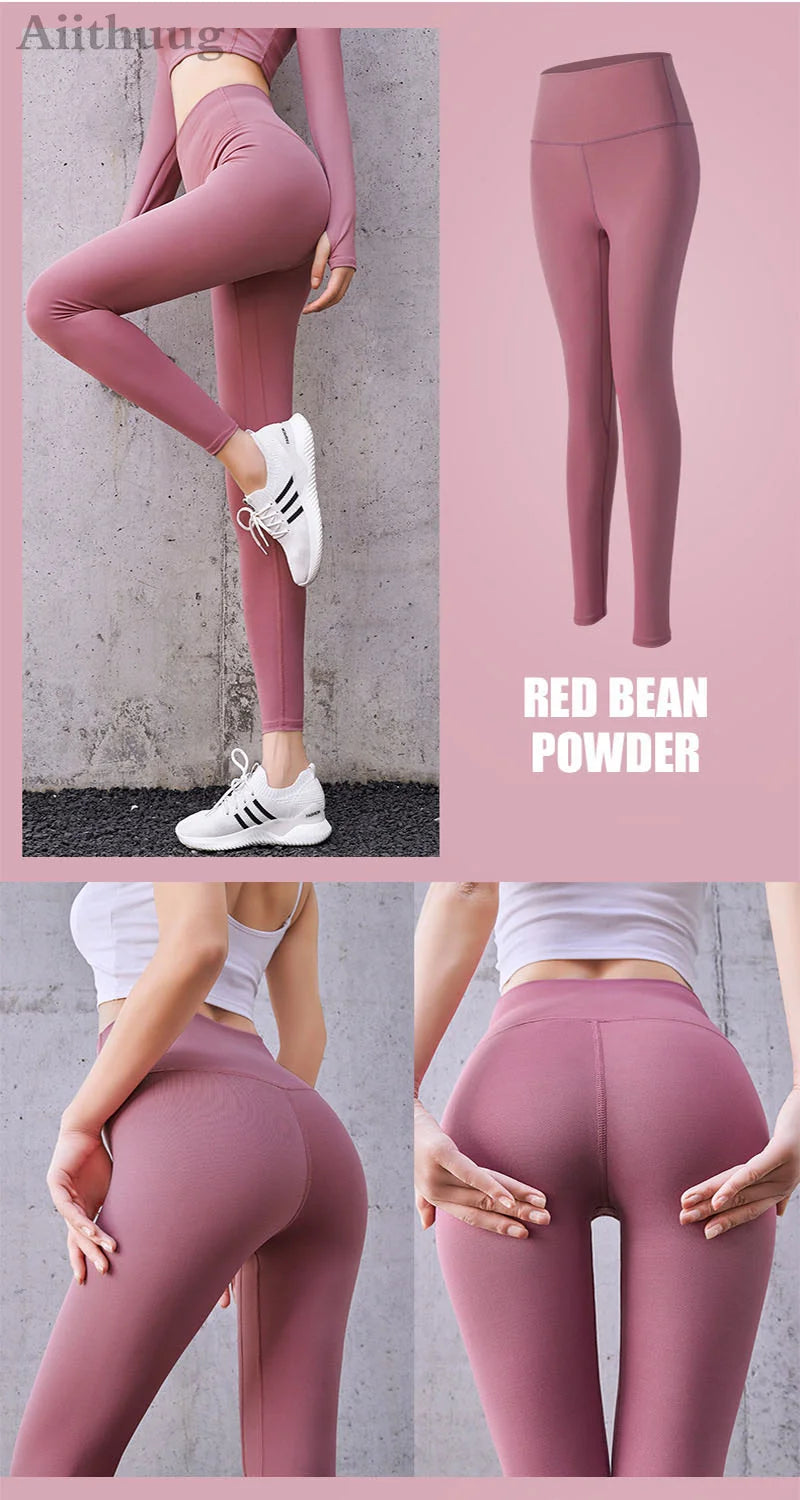 Aiithuug Yoga Leggings Women Gym Workout Legging Fitness Sports Pants Seamless Cream Feeling Stretchy Legging Middle Waist