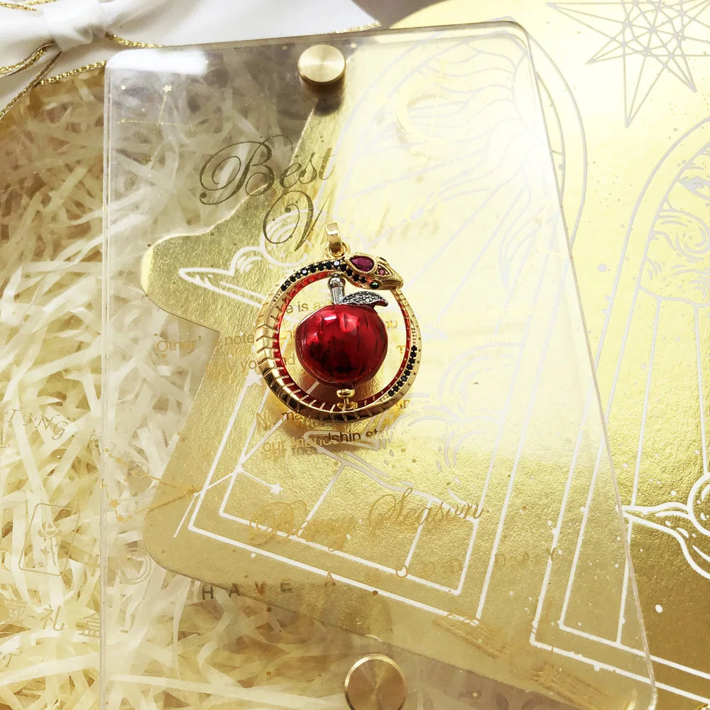 Rotating Red Apple With Golden Snake Pendant