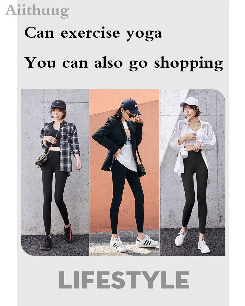 Aiithuug Yoga Leggings Women Gym Workout Legging Fitness Sports Pants Seamless Cream Feeling Stretchy Legging Middle Waist