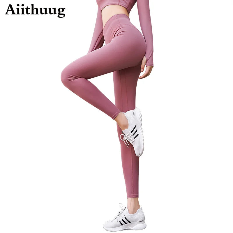 Aiithuug Yoga Leggings Women Gym Workout Legging Fitness Sports Pants Seamless Cream Feeling Stretchy Legging Middle Waist