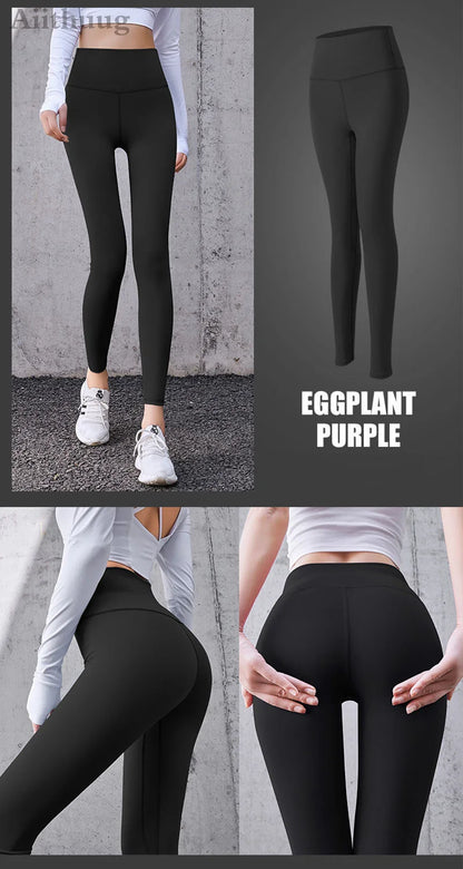 Aiithuug Yoga Leggings Women Gym Workout Legging Fitness Sports Pants Seamless Cream Feeling Stretchy Legging Middle Waist