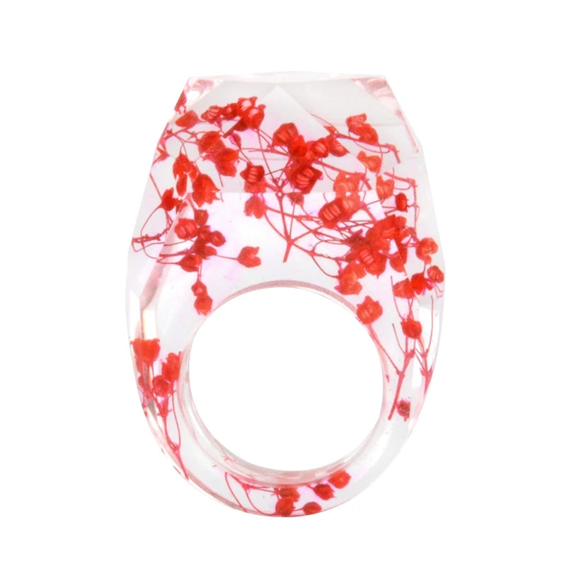 New Transparent Forest Handmade Dried Flower Resin Ring Colorful Ink Pattern Scenery for Women Fashion Jewelry Ring