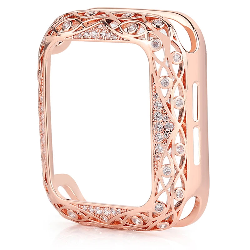 Carved Copper Luxury Bumper for Apple Watch Case 44/40mm 42/38mm Diamond  7 SE/6/5/4/3/2 45 41 mm