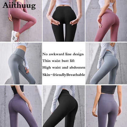 Aiithuug Yoga Leggings Women Gym Workout Legging Fitness Sports Pants Seamless Cream Feeling Stretchy Legging Middle Waist