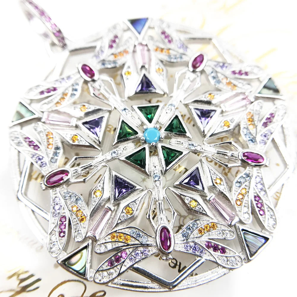 Kaleidoscope Dragonfly Amulet Pendant 925 Sterling Silver