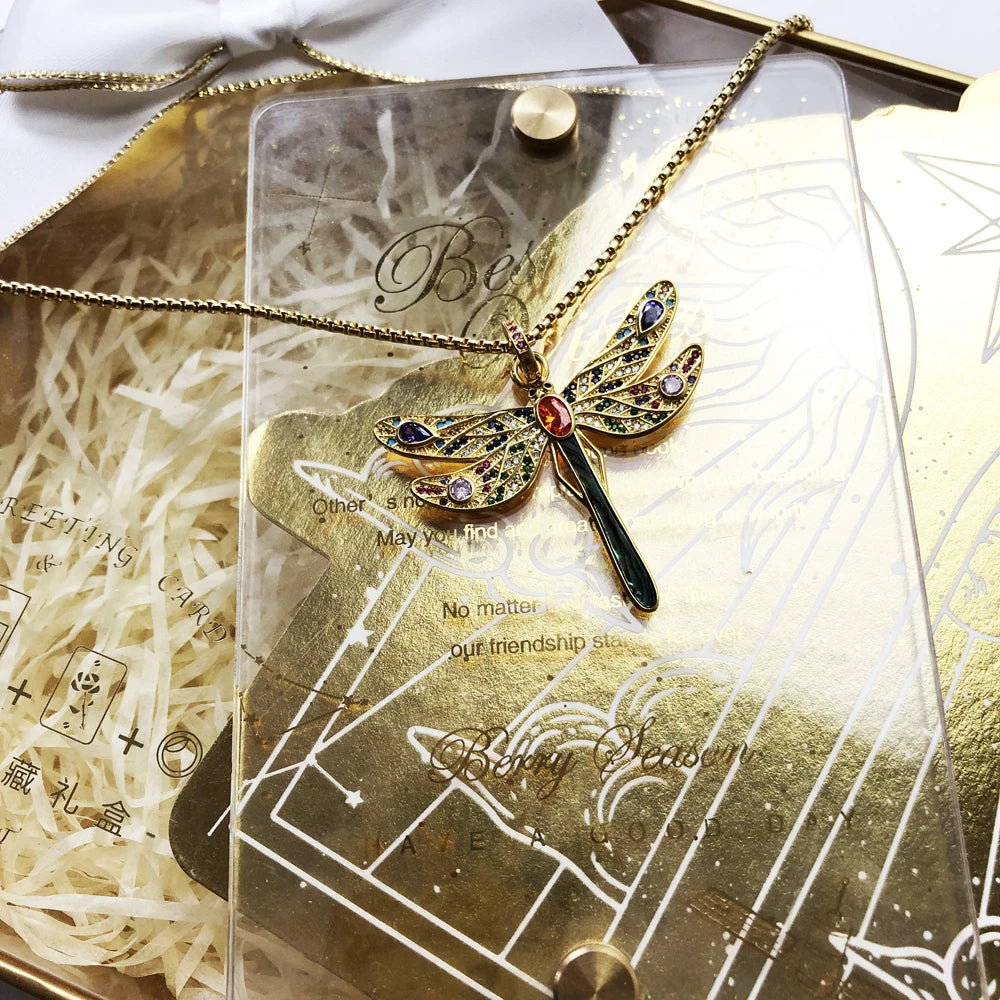 Golden Dragonfly 925 Sterling Silver Necklace