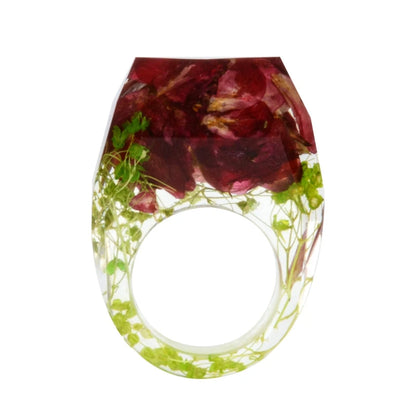 New Transparent Forest Handmade Dried Flower Resin Ring Colorful Ink Pattern Scenery for Women Fashion Jewelry Ring