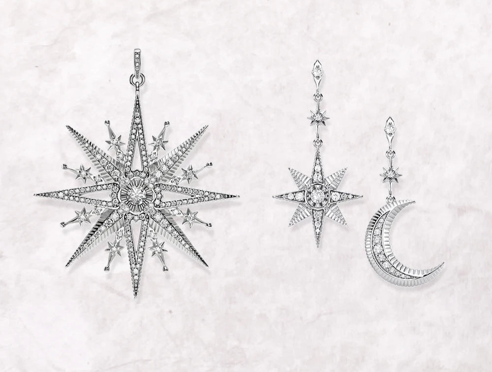 Cosmic Dreams Star & Moon Pendant and Earring Set