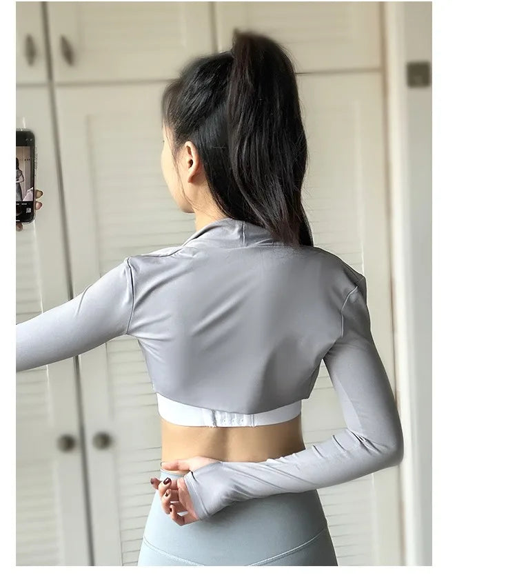 Aiithuug Yoga Shawl with Thumbholes Women's Short Hem Cropped Sweatshirt Long Sleeve Open Front Bolero Shrug Gym Pilates Casual