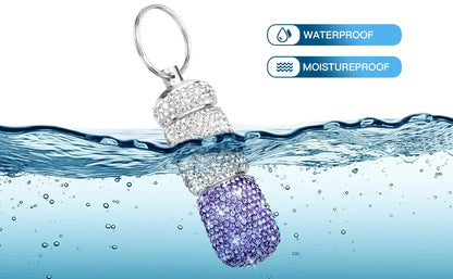 Bling Pill Case Travel Rhinestone Waterproof Fashion Pill Holder with Keychain Luxury Cute Storage Box for Outdoor Camping Case