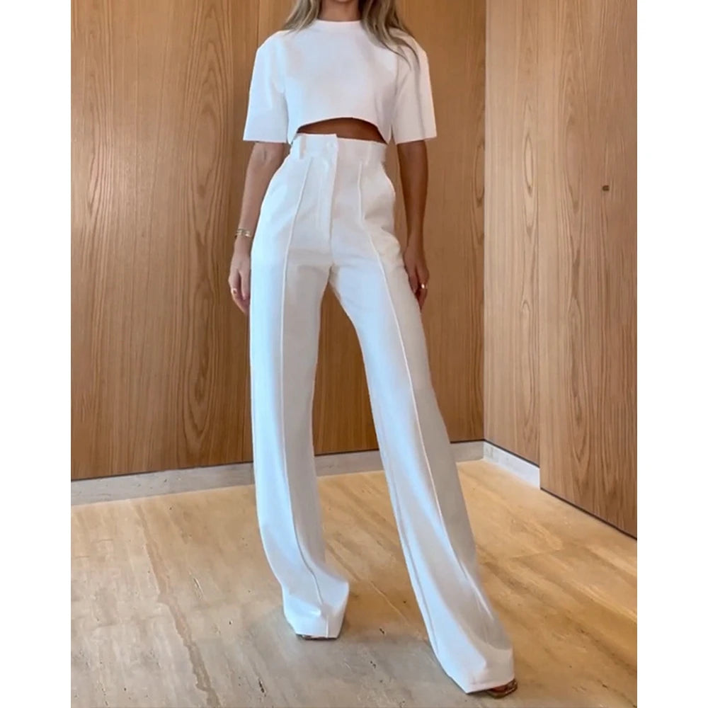 Casual High Waist Wide Leg Pants Suit