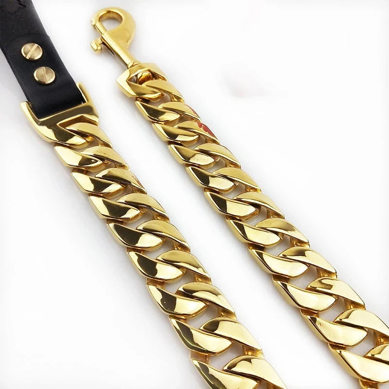 Plated Cuban Link Totem Chain with Leather Handle