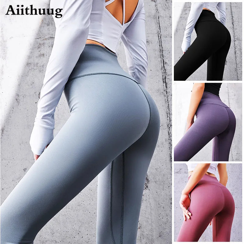 Aiithuug Yoga Leggings Women Gym Workout Legging Fitness Sports Pants Seamless Cream Feeling Stretchy Legging Middle Waist